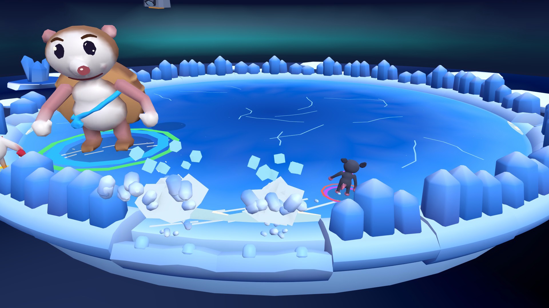 The ice rim breaks away as fighters battle around Bumper Grove.